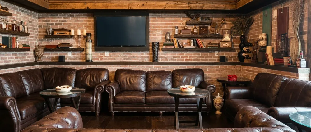 Leather chesterfield sofas in the main Lord Puffer lounge